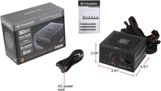 Alt view image 8 of 8 - Thermaltake Toughpower GX1 PS-TPD-0700NNFAGU-1 700 W ATX 12V v2.4 and EPS v2.92 80 PLUS GOLD Certified Non-Modular Active PFC Power Supply