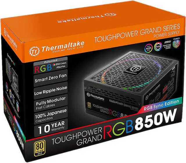 Alt view image 13 of 13 - Thermaltake Toughpower Grand RGB 850W Gold RGB Sync Edition SLI/CrossFire Ready Continuous Power Smart Zero Fan ATX12V v2.4 / EPS v2.92 80 PLUS GOLD Certified 10 Year Warranty Full Modular Power Supply PS-TPG-0850FPCGUS-S
