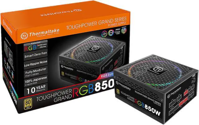 Alt view image 12 of 13 - Thermaltake Toughpower Grand RGB 850W Gold RGB Sync Edition SLI/CrossFire Ready Continuous Power Smart Zero Fan ATX12V v2.4 / EPS v2.92 80 PLUS GOLD Certified 10 Year Warranty Full Modular Power Supply PS-TPG-0850FPCGUS-S