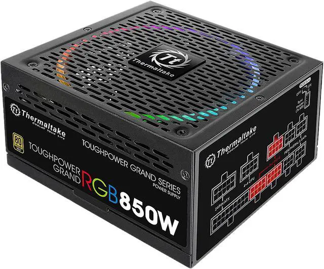 Main image of Thermaltake Toughpower Grand RGB 850W Gold RGB Sync Edition SLI/CrossFire Ready Continuous Power Smart Zero Fan ATX12V v2.4 / EPS v2.92 80 PLUS GOLD Certified 10 Year Warranty Full Modular Power Supply PS-TPG-0850FPCGUS-S