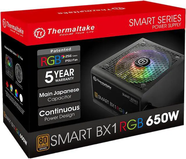 Alt view image 9 of 9 - Thermaltake Smart BX1 RGB 650W Bronze SLI/ CrossFire Ready Continuous Power RGB LED ATX12V v2.3 / EPS v2.92 80 PLUS Bronze Certified 5 Year Warranty Non Modular Power Supply PS-SPR-0650NHFABU-1