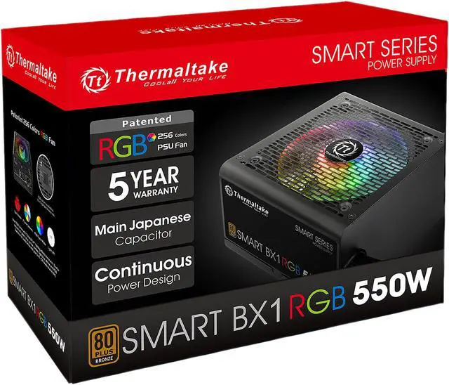 Alt view image 9 of 9 - Thermaltake Smart BX1 RGB 550W Bronze SLI/ CrossFire Ready Continuous Power RGB LED ATX12V v2.3 / EPS v2.92 80 PLUS Bronze Certified 5 Year Warranty Non Modular Power Supply PS-SPR-0550NHFABU-1