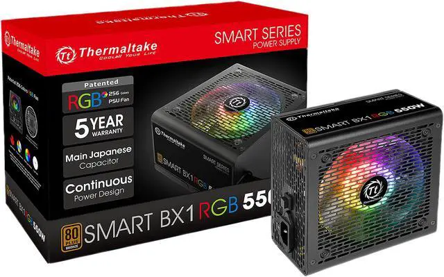 Alt view image 8 of 9 - Thermaltake Smart BX1 RGB 550W Bronze SLI/ CrossFire Ready Continuous Power RGB LED ATX12V v2.3 / EPS v2.92 80 PLUS Bronze Certified 5 Year Warranty Non Modular Power Supply PS-SPR-0550NHFABU-1