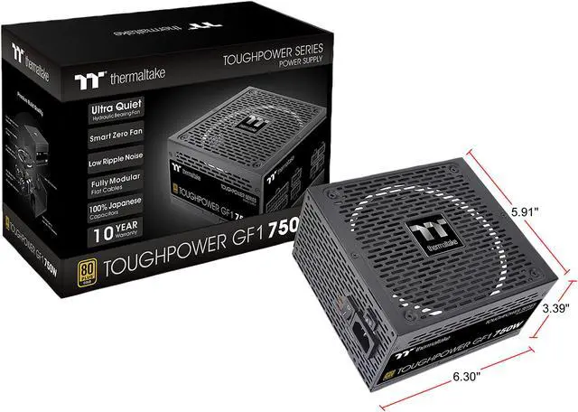 Alt view image 9 of 9 - Thermaltake Toughpower GF1 750W 80+ Gold SLI/Crossfire Ready Ultra Quiet 140mm Hydraulic Bearing Smart Zero Fan Full Modular Power Supply 10 Year Warranty - PS-TPD-0750FNFAGU-1