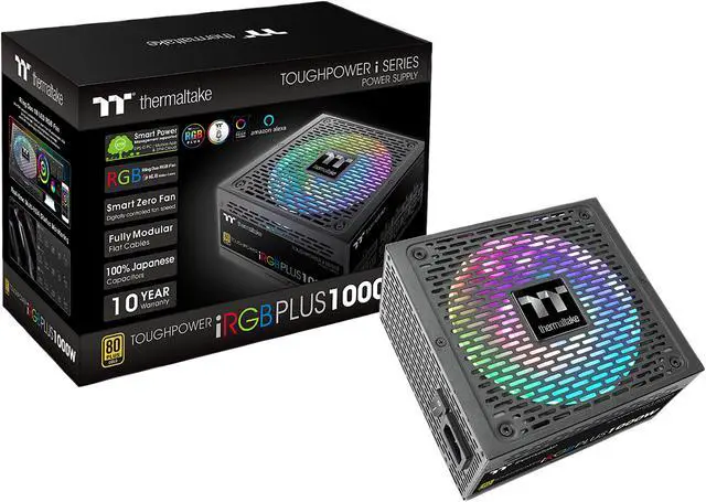 Main image of Thermaltake Toughpower iRGB PLUS 1000W 80+ Gold SLI/ CrossFire Ready RGB LED ATX12V v2.4/ EPS v2.92 10 Year Warranty Fully Modular Digital Power Supply PS-TPI-1000F3FDGU-1