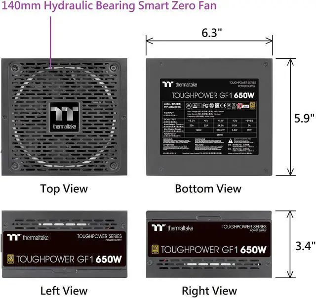 Alt view image 7 of 11 - Thermaltake Toughpower GF1 850W 80+ Gold SLI/Crossfire Ready Ultra Quiet 140mm Hydraulic Bearing Smart Zero Fan Full Modular Power Supply 10 Year Warranty - PS-TPD-0850FNFAGU-1