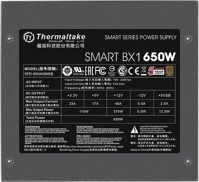 Alt view image 5 of 11 - Thermaltake Smart BX1 650W Bronze SLI/ CrossFire Ready Continuous Power ATX12V V2.3/ EPS V2.92 80 Plus Bronze Certified 5 Year Warranty Non Modular Power Supply PS-SPD-0650NNFABU-1