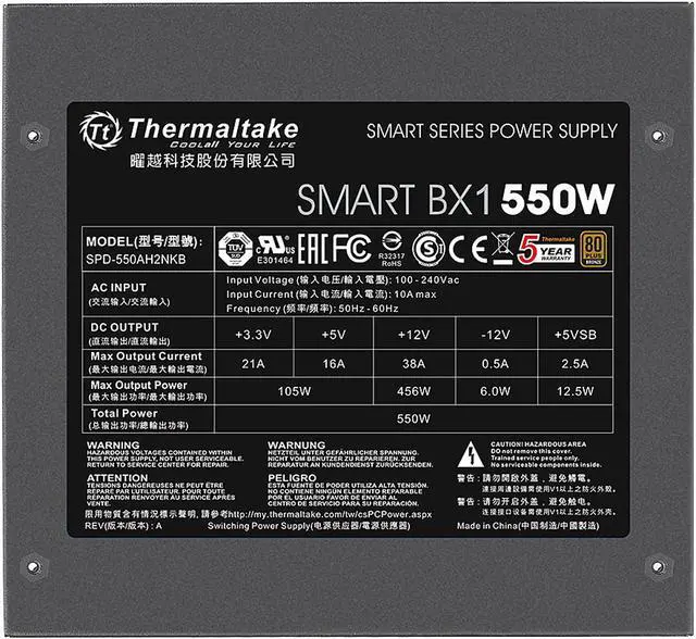Alt view image 6 of 12 - Thermaltake Smart BX1 550W Bronze SLI/ CrossFire Ready Continuous Power ATX12V V2.3/ EPS V2.92 80 Plus Bronze Certified 5 Year Warranty Non Modular Power Supply PS-SPD-0550NNFABU-1
