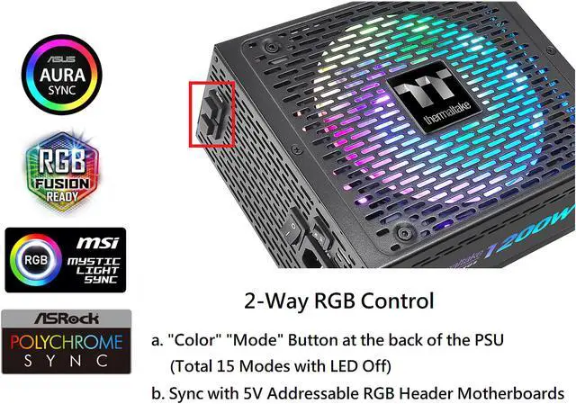 Alt view image 10 of 14 - Thermaltake Toughpower PF1 ARGB 1200W 80+ Platinum 16.8 Million Colors 18 Addressable LEDs 5V Motherboard Sync/Analog Controlled SLI Full Modular Power Supply PS-TPD-1200F3FAPU-1
