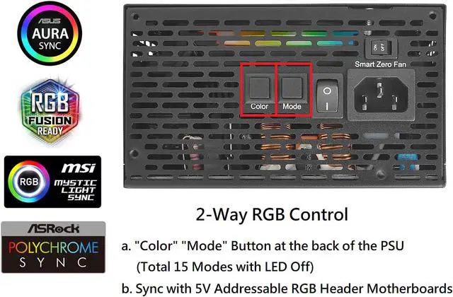 Alt view image 8 of 12 - Thermaltake Toughpower GF1 ARGB 650W 80+ Gold 16.8 Million Colors 18 Addressable LEDs 5V Motherboard Sync/Analog Controlled SLI Full Modular Power Supply PS-TPD-0650F3FAGU-1
