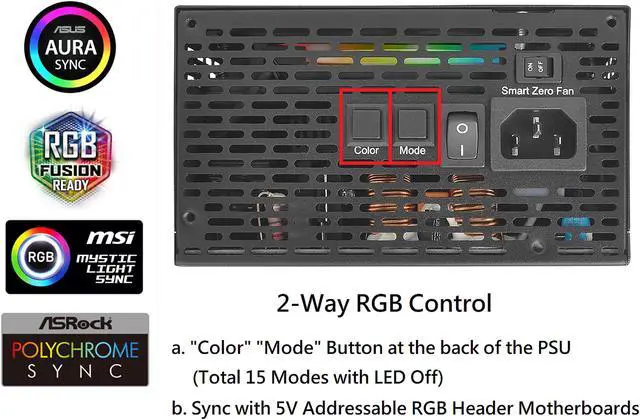 Alt view image 8 of 12 - Thermaltake Toughpower GF1 ARGB 750W 80+ Gold 16.8 Million Colors 18 Addressable LEDs 5V Motherboard Sync/Analog Controlled SLI Full Modular Power Supply PS-TPD-0750F3FAGU-1