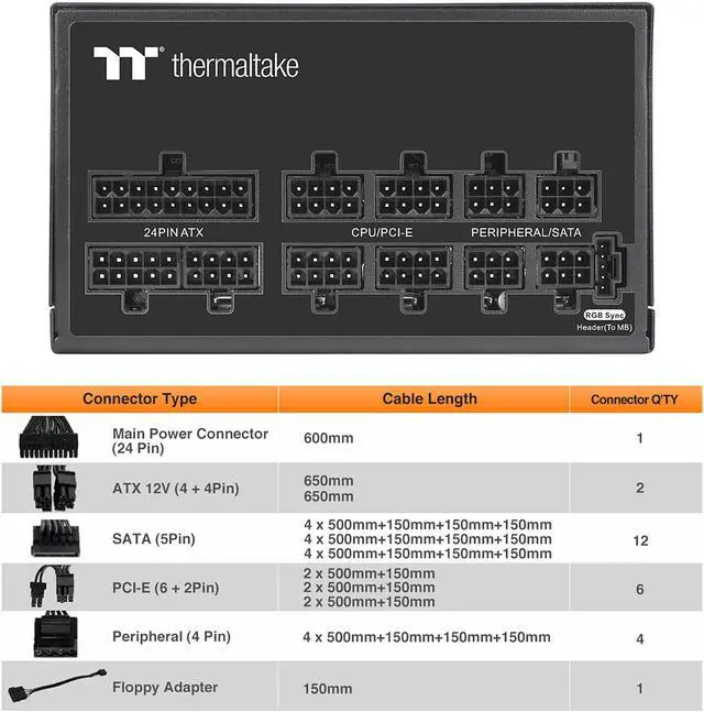 Alt view image 10 of 12 - Thermaltake Toughpower GF1 ARGB 850W 80+ Gold 16.8 Million Colors 18 Addressable LEDs 5V Motherboard Sync/Analog Controlled SLI Full Modular Power Supply PS-TPD-0850F3FAGU-1