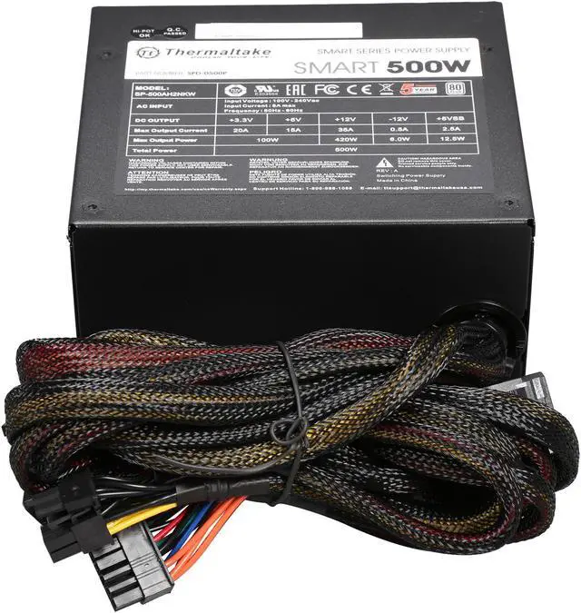 Alt view image 4 of 6 - Thermaltake Smart 500W PS-SPD-0500NPCWUS-1 500 W Intel ATX 12V 2.3 SLI Ready CrossFire Ready 80 PLUS Certified Hardlined Active PFC Power Supply