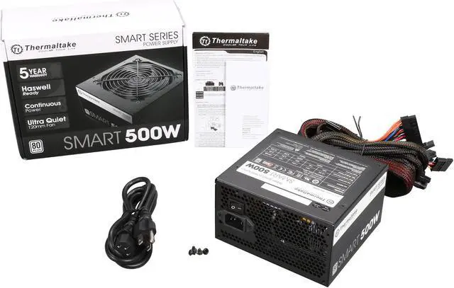 Alt view image 6 of 6 - Thermaltake Smart 500W PS-SPD-0500NPCWUS-1 500 W Intel ATX 12V 2.3 SLI Ready CrossFire Ready 80 PLUS Certified Hardlined Active PFC Power Supply