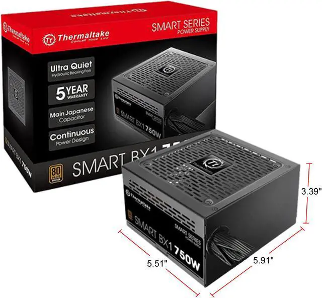 Alt view image 3 of 3 - Thermaltake Smart BX1 750W ATX 12V v2.3 and EPS v2.92 80 PLUS BRONZE Certified Non-Modular Active PFC Power Supply, PS-SPD-0750NNFABU-1