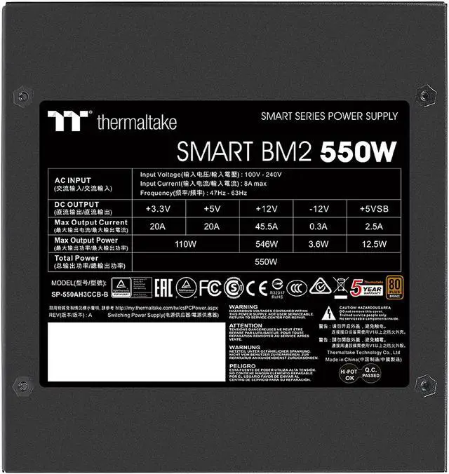 Alt view image 6 of 20 - Thermaltake Smart BM2 550W 80+ Bronze Intel Skylake’s C6/C7 States & ErP Ready 140mm Quiet Fan Japanese Capacitor Semi Modular Power Supply 5 Year Warranty, PS-SPD-0550MNFABU-1