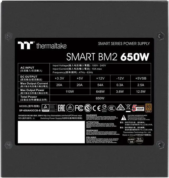 Alt view image 6 of 14 - Thermaltake Smart BM2 650W 80+ Bronze Intel Skylake’s C6/C7 States & ErP Ready 140mm Quiet Fan Japanese Capacitor Semi Modular Power Supply 5 Year Warranty, PS-SPD-0650MNFABU-1