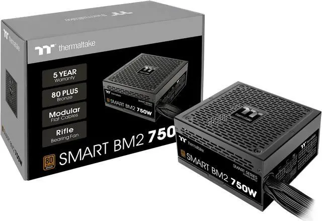Alt view image 14 of 14 - Thermaltake Smart BM2 750W 80+ Bronze Intel Skylake’s C6/C7 States & ErP Ready 140mm Quiet Fan Japanese Capacitor Semi Modular Power Supply 5 Year Warranty, PS-SPD-0750MNFABU-1