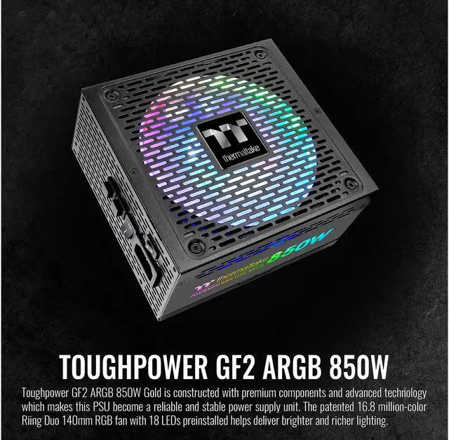 Alt view image 3 of 7 - Thermaltake Toughpower GF2 ARGB 850W 80+ Gold 16.8 Million Colors 18 Addressable LEDs 5V Motherboard Sync/Analog Controlled SLI Full Modular Power Supply, PS-TPD-0850F3FAGU-2