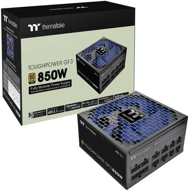 Alt view image 4 of 7 - Thermaltake Toughpower GF3 850W; ATX 3.1; Native PCIe 5.1 12V-2x6; Flat Cables; Color Matched Connectors; Japanese Main Capacitors; 135mm Fan; 80 Plus Gold Certified; Black; PS-TPD-0850FNFAGU-4