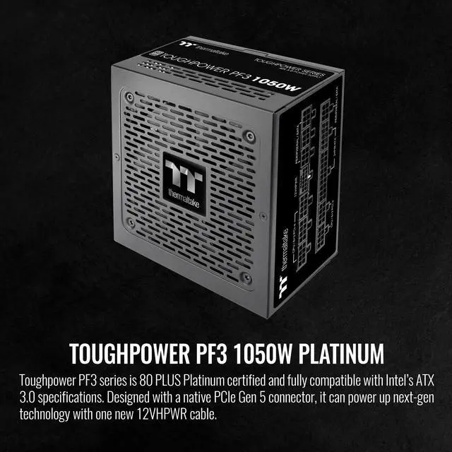 Alt view image 2 of 6 - Thermaltake Toughpower PF3 1050W 80+ Platinum ATX 3.0 (PCI-E 5.0 600W 12VHPWR Connector included) Full Modular SLI/Crossfire Ready Power Supply, PS-TPD-1050FNFAPU-L