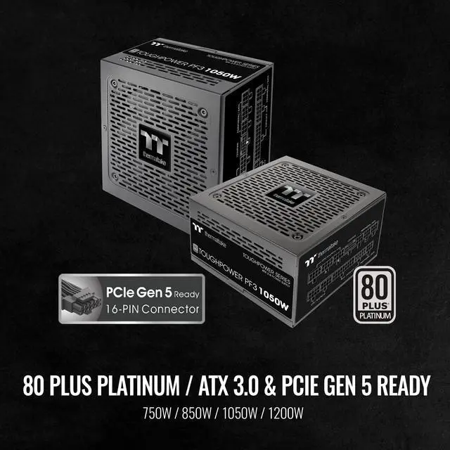 Alt view image 3 of 6 - Thermaltake Toughpower PF3 1050W 80+ Platinum ATX 3.0 (PCI-E 5.0 600W 12VHPWR Connector included) Full Modular SLI/Crossfire Ready Power Supply, PS-TPD-1050FNFAPU-L