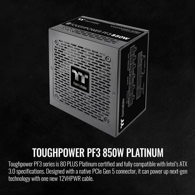 Alt view image 2 of 6 - Thermaltake Toughpower PF3 850W 80+ Platinum ATX 3.0 (PCI-E 5.0 450W 12VHPWR Connector included) Full Modular SLI/Crossfire Ready Power Supply, PS-TPD-0850FNFAPU-L