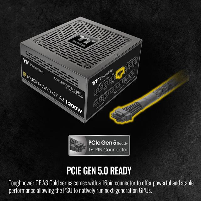 Alt view image 5 of 12 - Thermaltake Toughpower GF A3 ATX 3.0 1200W 80+ Gold Full Modular SLI/Crossfile Ready Power Supply; PCIe Gen.5 600W 12VHPWR Connector Included; PS-TPD-1200FNFAGU-L