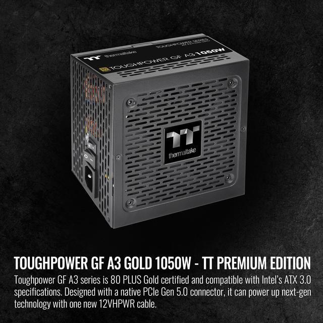 Alt view image 3 of 12 - Thermaltake Toughpower GF A3 ATX 3.0 1050W 80+ Gold Full Modular SLI/Crossfile Ready Power Supply; PCIe Gen.5 600W 12VHPWR Connector Included; PS-TPD-1050FNFAGU-L)