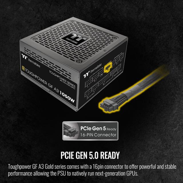 Alt view image 5 of 12 - Thermaltake Toughpower GF A3 ATX 3.0 1050W 80+ Gold Full Modular SLI/Crossfile Ready Power Supply; PCIe Gen.5 600W 12VHPWR Connector Included; PS-TPD-1050FNFAGU-L)