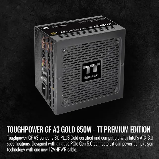Alt view image 3 of 12 - Thermaltake Toughpower GF A3 ATX 3.0 850W 80+ Gold Full Modular SLI/Crossfile Ready Power Supply; PCIe Gen.5 450W 12VHPWR Connector Included; PS-TPD-0850FNFAGU-L)
