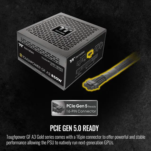 Alt view image 5 of 12 - Thermaltake Toughpower GF A3 ATX 3.0 850W 80+ Gold Full Modular SLI/Crossfile Ready Power Supply; PCIe Gen.5 450W 12VHPWR Connector Included; PS-TPD-0850FNFAGU-L)