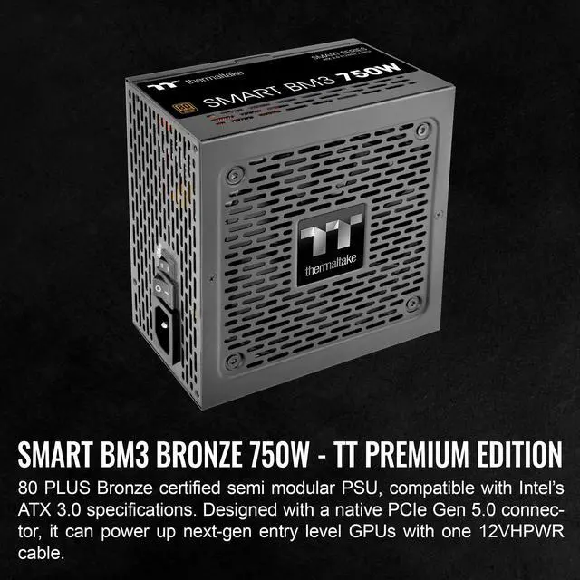 Alt view image 2 of 6 - Thermaltake Smart BM3 750W 80Plus Bronze ATX 3.0 & PCIE 5.0 Ready Semi-Modular Power Supply; 105°C/221°F Japanese Capacitor; 5 Year Warranty; PS-SPD-0750MNFABU-3