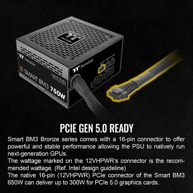 Alt view image 5 of 6 - Thermaltake Smart BM3 750W 80Plus Bronze ATX 3.0 & PCIE 5.0 Ready Semi-Modular Power Supply; 105°C/221°F Japanese Capacitor; 5 Year Warranty; PS-SPD-0750MNFABU-3