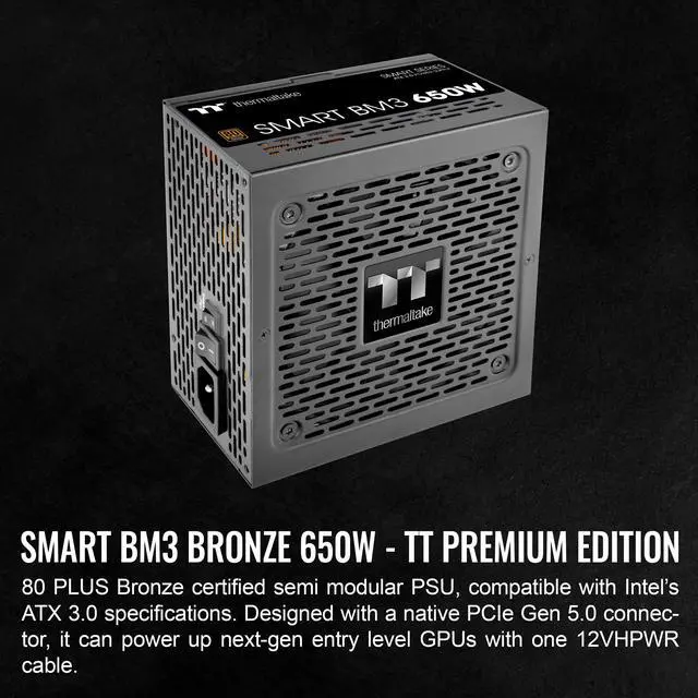 Alt view image 2 of 6 - Thermaltake Smart BM3 650W 80Plus Bronze ATX 3.0 & PCIE 5.0 Ready Semi-Modular Power Supply; 105°C/221°F Japanese Capacitor; 5 Year Warranty; PS-SPD-0650MNFABU-3