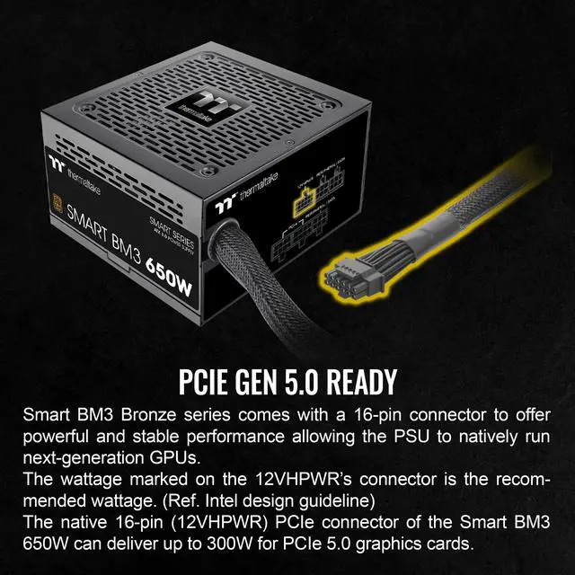 Alt view image 5 of 6 - Thermaltake Smart BM3 650W 80Plus Bronze ATX 3.0 & PCIE 5.0 Ready Semi-Modular Power Supply; 105°C/221°F Japanese Capacitor; 5 Year Warranty; PS-SPD-0650MNFABU-3