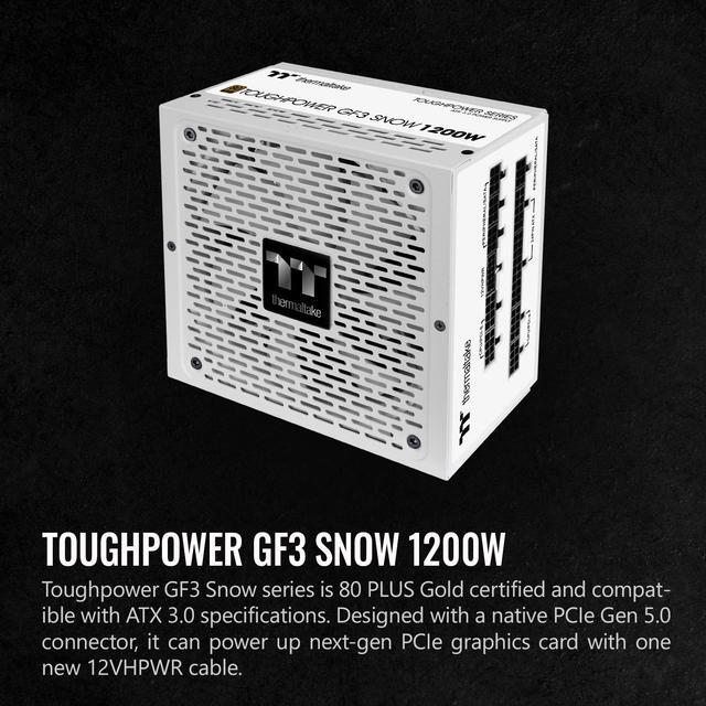Alt view image 2 of 6 - Thermaltake Toughpower GF3 Snow Edition 1200W 80+ Gold Full Modular SLI/Crossfire Ready ATX 3.0 Standard Power Supply, PCIe Gen.5 600W 12VHPWR Connector Included, PS-TPD-1200FNFAGU-N, 10 Year Warranty