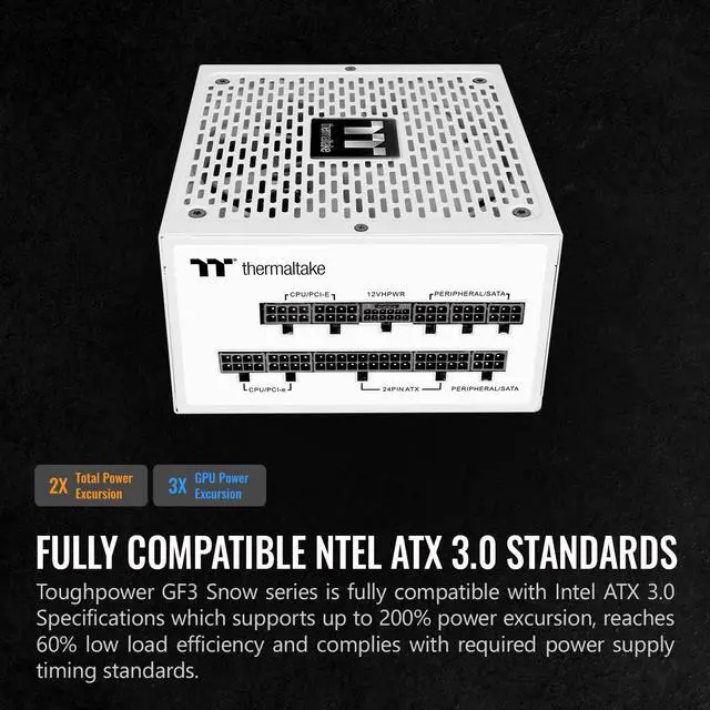 Alt view image 3 of 6 - Thermaltake Toughpower GF3 Snow Edition 1200W 80+ Gold Full Modular SLI/Crossfire Ready ATX 3.0 Standard Power Supply, PCIe Gen.5 600W 12VHPWR Connector Included, PS-TPD-1200FNFAGU-N, 10 Year Warranty