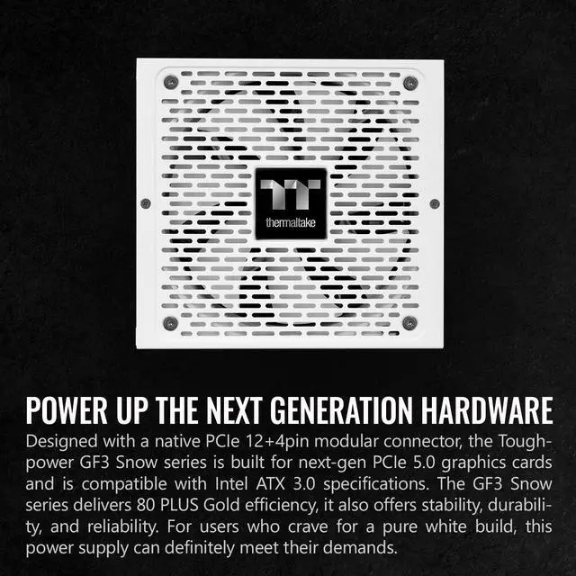 Alt view image 6 of 6 - Thermaltake Toughpower GF3 Snow Edition 1200W 80+ Gold Full Modular SLI/Crossfire Ready ATX 3.0 Standard Power Supply, PCIe Gen.5 600W 12VHPWR Connector Included, PS-TPD-1200FNFAGU-N, 10 Year Warranty