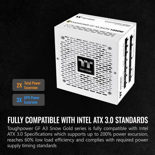 Alt view image 2 of 6 - Thermaltake Toughpower GF A3 Snow Edition 1050W 80+ Gold Full Modular SLI/Crossfire Ready ATX 3.0 Power Supply; PCIe Gen.5 600W 12VHPWR Connector Included; PS-TPD-1050FNFAGU-N; 10 Year Warranty