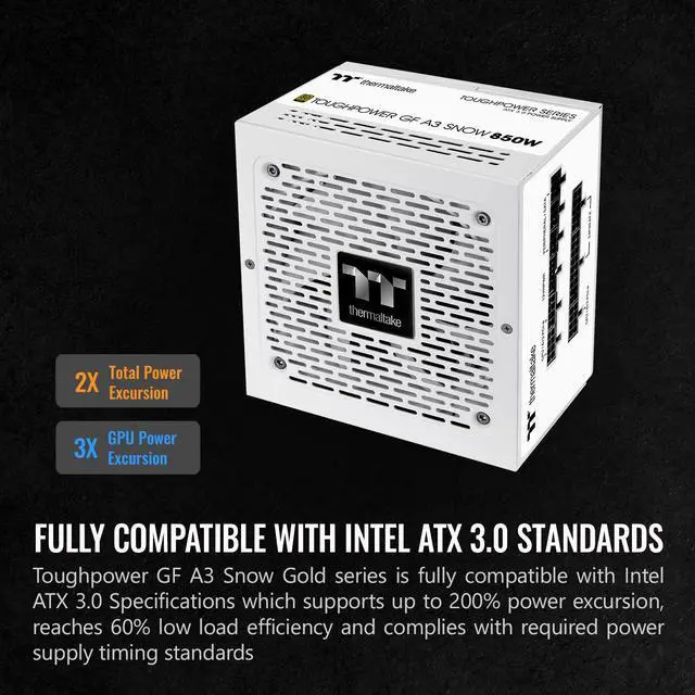Alt view image 2 of 6 - Thermaltake Toughpower GF A3 Snow Edition 850W 80+ Gold Full Modular SLI/Crossfire Ready ATX 3.0 Power Supply; PCIe Gen.5 450W 12VHPWR Connector Included; PS-TPD-0850FNFAGU-N; 10 Year Warranty