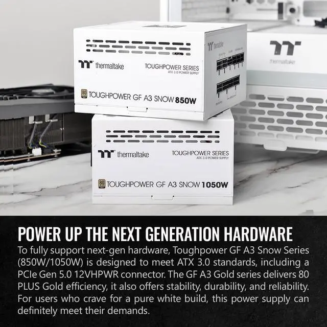 Alt view image 3 of 6 - Thermaltake Toughpower GF A3 Snow Edition 850W 80+ Gold Full Modular SLI/Crossfire Ready ATX 3.0 Power Supply; PCIe Gen.5 450W 12VHPWR Connector Included; PS-TPD-0850FNFAGU-N; 10 Year Warranty