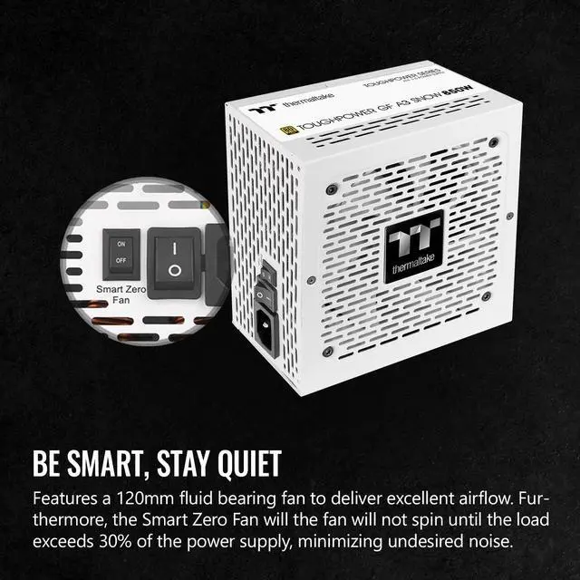 Alt view image 4 of 6 - Thermaltake Toughpower GF A3 Snow Edition 850W 80+ Gold Full Modular SLI/Crossfire Ready ATX 3.0 Power Supply; PCIe Gen.5 450W 12VHPWR Connector Included; PS-TPD-0850FNFAGU-N; 10 Year Warranty