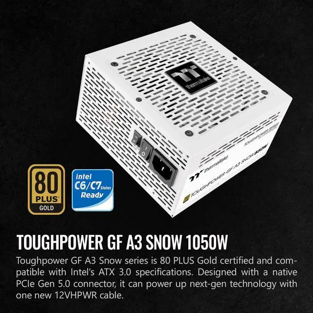 Alt view image 6 of 6 - Thermaltake Toughpower GF A3 Snow Edition 850W 80+ Gold Full Modular SLI/Crossfire Ready ATX 3.0 Power Supply; PCIe Gen.5 450W 12VHPWR Connector Included; PS-TPD-0850FNFAGU-N; 10 Year Warranty