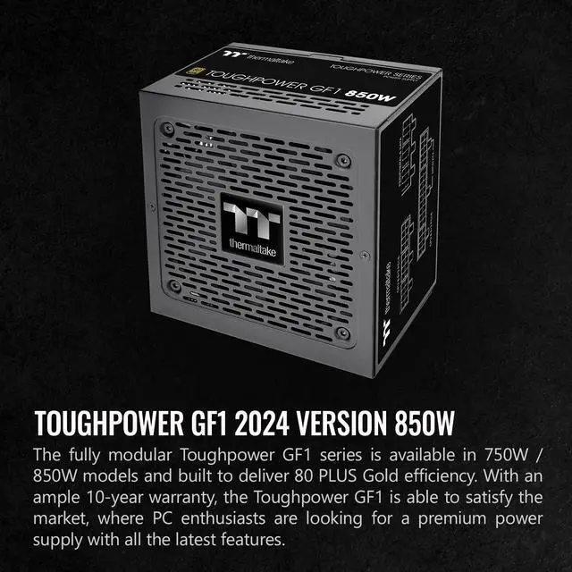 Alt view image 2 of 6 - Thermaltake GF1 (2024) Fully Modular ATX 850W Power Supply - 80 PLUS Gold - Ultra Quiet - Zero RPM, PS-TPD-0850FNFAGU-P