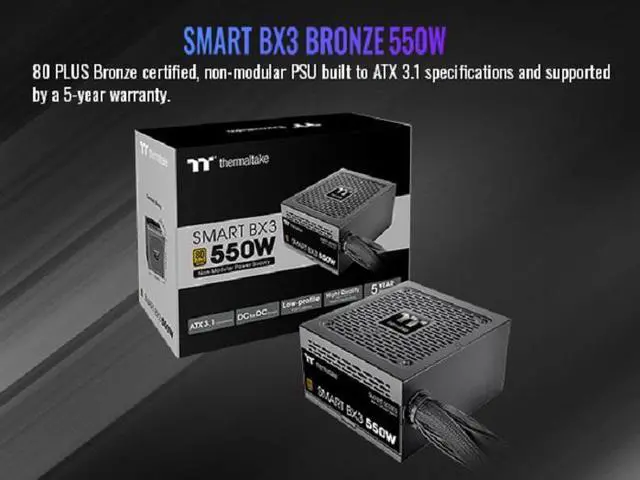 Alt view image 3 of 11 - Thermaltake Smart BX3 550W 80Plus Bronze ATX 3.1 Standard Power Supply; Non-Modular; PS-SPD-0550NNFABU-3; 5 Year Warranty
