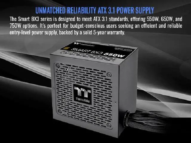 Alt view image 4 of 11 - Thermaltake Smart BX3 550W 80Plus Bronze ATX 3.1 Standard Power Supply; Non-Modular; PS-SPD-0550NNFABU-3; 5 Year Warranty