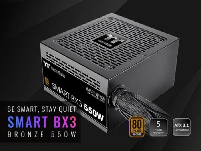 Alt view image 2 of 11 - Thermaltake Smart BX3 550W 80Plus Bronze ATX 3.1 Standard Power Supply; Non-Modular; PS-SPD-0550NNFABU-3; 5 Year Warranty