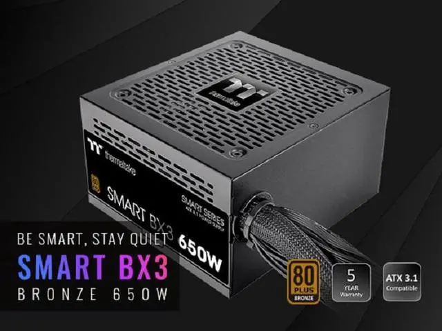 Alt view image 2 of 11 - Thermaltake Smart BX3 650W 80Plus Bronze ATX 3.1 Standard Power Supply; Non-Modular; PS-SPD-0650NNFABU-3; 5 Year Warranty