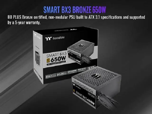 Alt view image 3 of 11 - Thermaltake Smart BX3 650W 80Plus Bronze ATX 3.1 Standard Power Supply; Non-Modular; PS-SPD-0650NNFABU-3; 5 Year Warranty